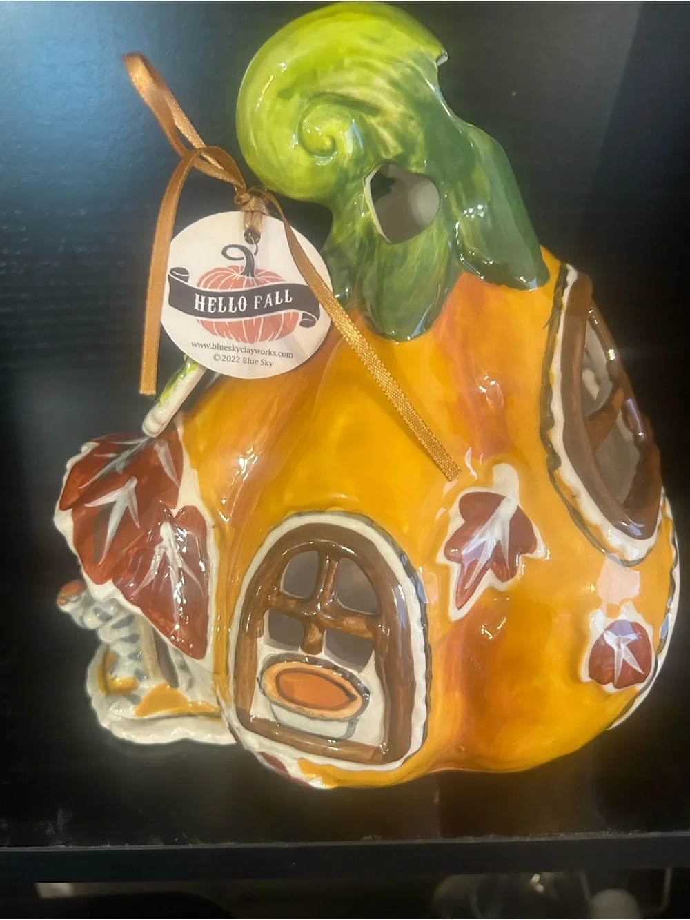 Pumpkin Pie Cottage Ceramic Tea Light Cottage - Orange